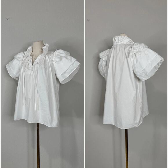 Hunter Belle Millie Med White Puff Sleeves Blouse Top Ruffles Feminine Cottage - Picture 5 of 11